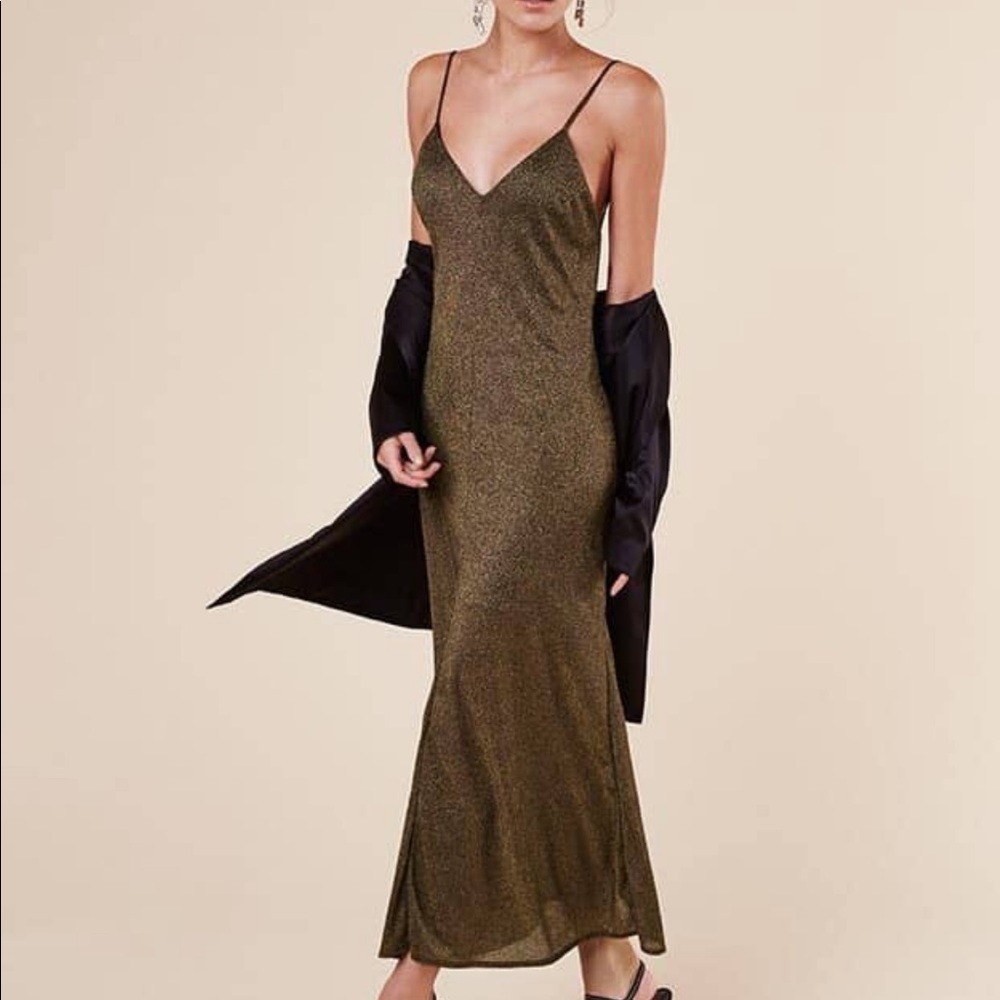 Reformation Long Glitter Saturn Dress in Meteor